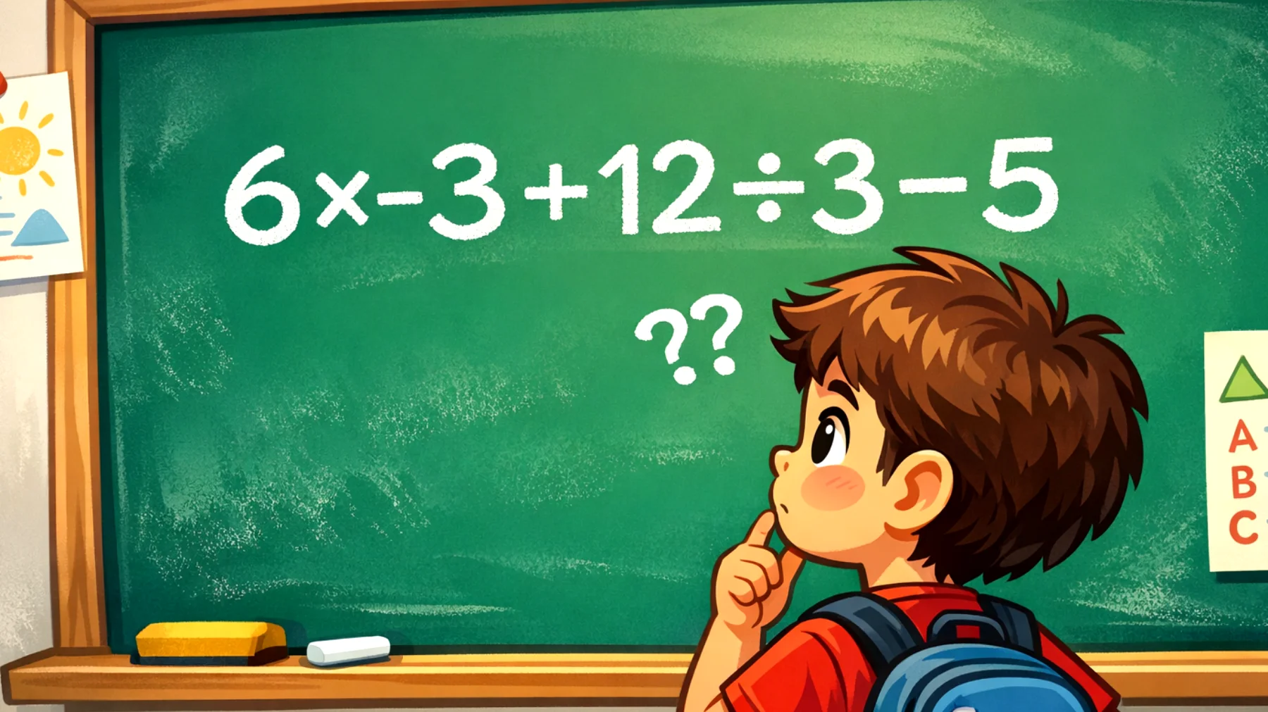 Solo i veri geni risolvono questo calcolo senza sbagliare: quanto fa 6 x -3 + 12 ÷ 3 - 5?"